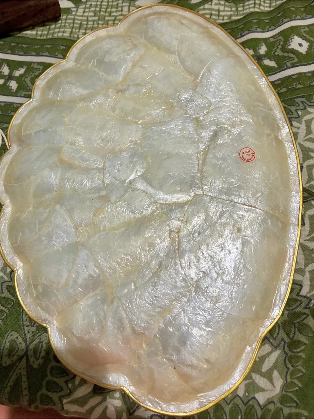 Vintage MCM Capiz Shell Tray made in Philippines 1960-70s. Some wear shown. GUC